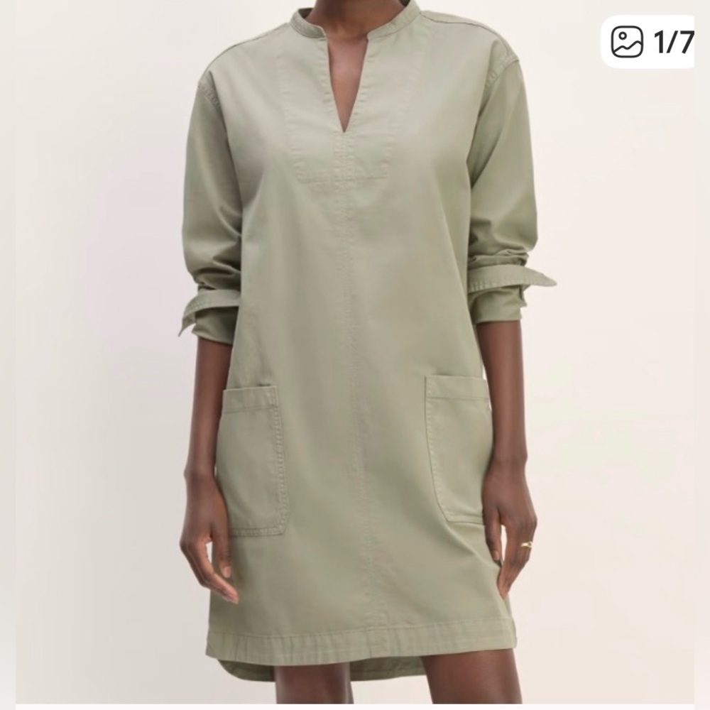 EVERLANE Organic Cotton The Long-Sleeve Utility Mini Dress Cream Size Small